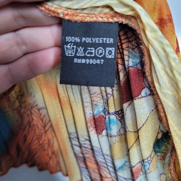 Vintage 90s y2k orange pleated artsy stretch grunge abstract square neck top L - Picture 4 of 7